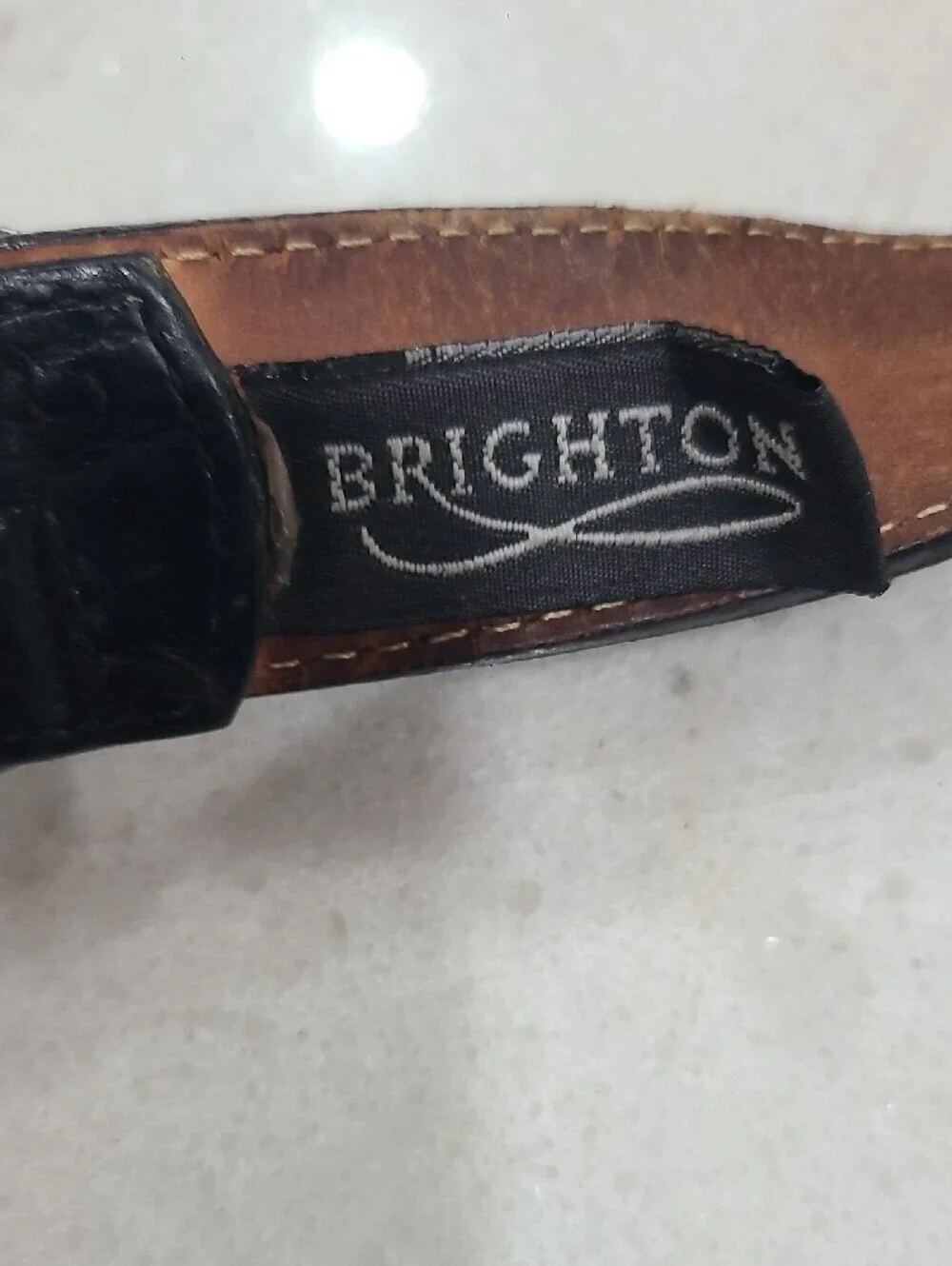 Brighton Black and Brown Leather Belt with Logo Tag